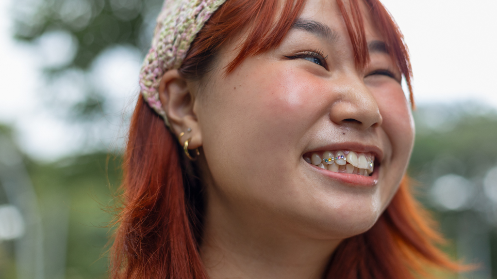 Charmaine-Singaporean-Arts_ProgrammerJeans_HONSIEPONSIE-Socks_Daiso-Shoes_KEEN-Earrings_Lovisa-Toothgems_@pixietoothgem__@thirdeye.toothgem.sg-UNIFORM-06012025-5